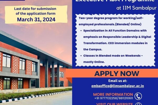 IIM Sambalpur invites online applications for Executive MBA