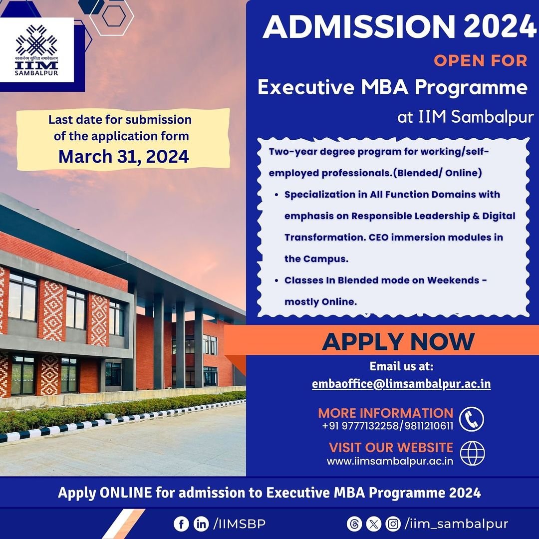 IIM Sambalpur invites online applications for Executive MBA