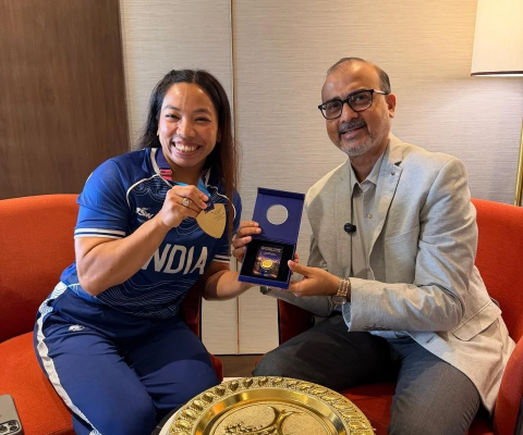 Champion Mirabai Chanu Unveils MMTC-PAMP's 'Virasat' Recycled Gold Coin to Celebrate India's 80th Year of Independence